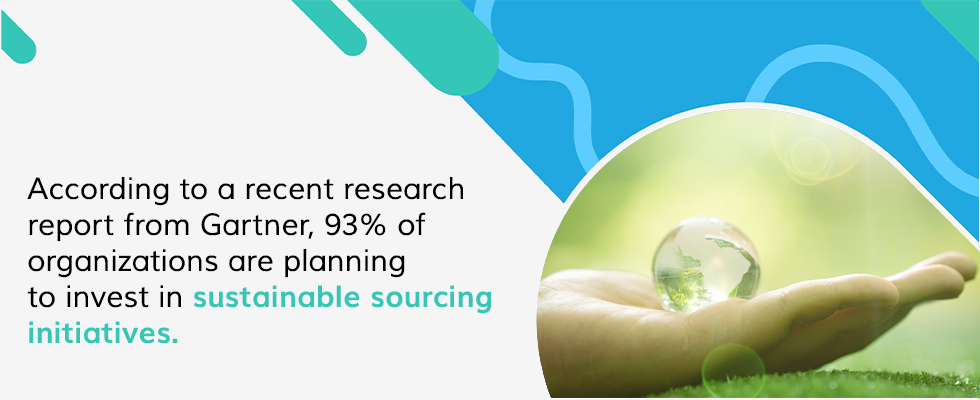 According to a recent research report from Gartner, 93% of organizations are planning to invest in sustainable sourcing initiatives